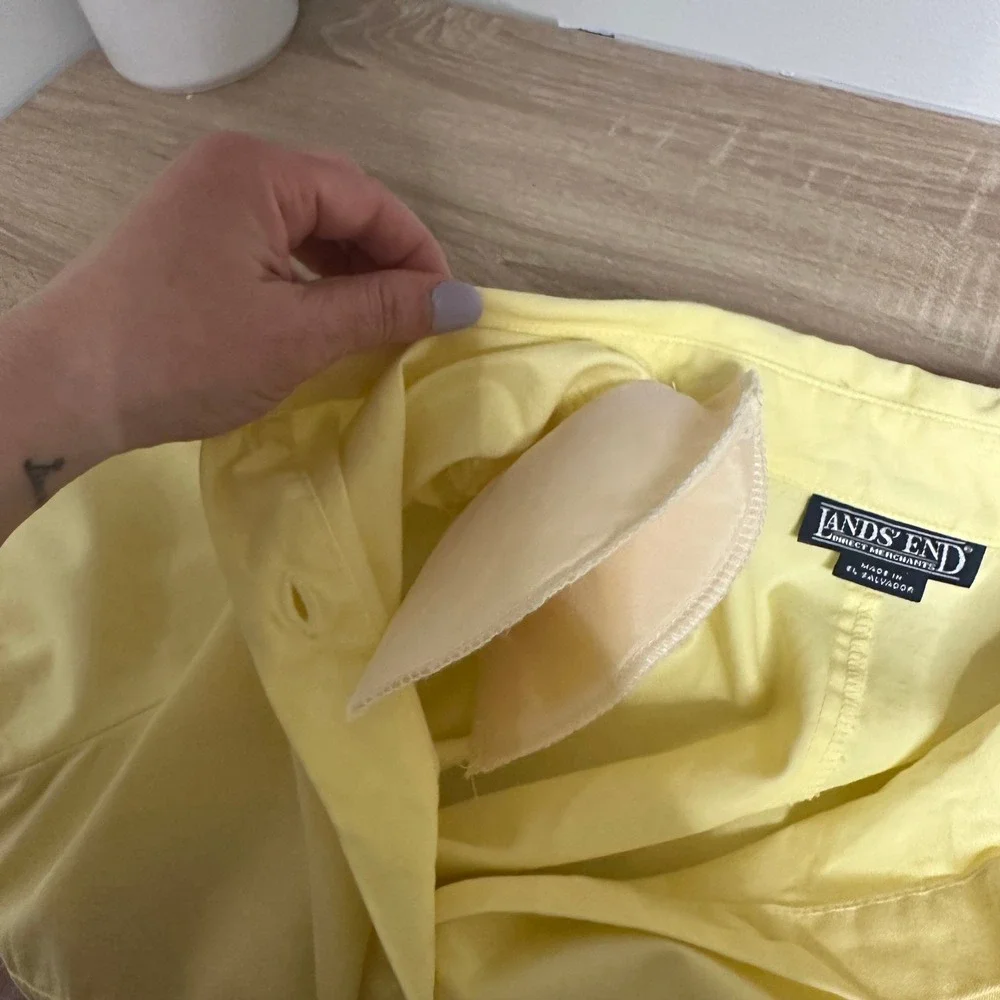 Lands End Button Up Shirt Dress Womens 10 Yellow Short Sleeve Pocket Vintage 90s - Picture 11 of 12